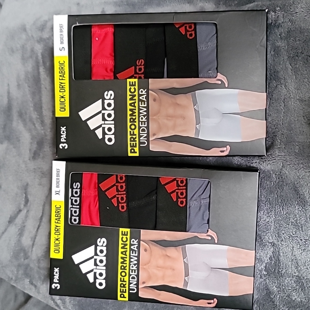NWT 3-pack Men's Adidas Quick-Dry Fabric Boxer Briefs,Size S&XL, Red/Blk/Grey